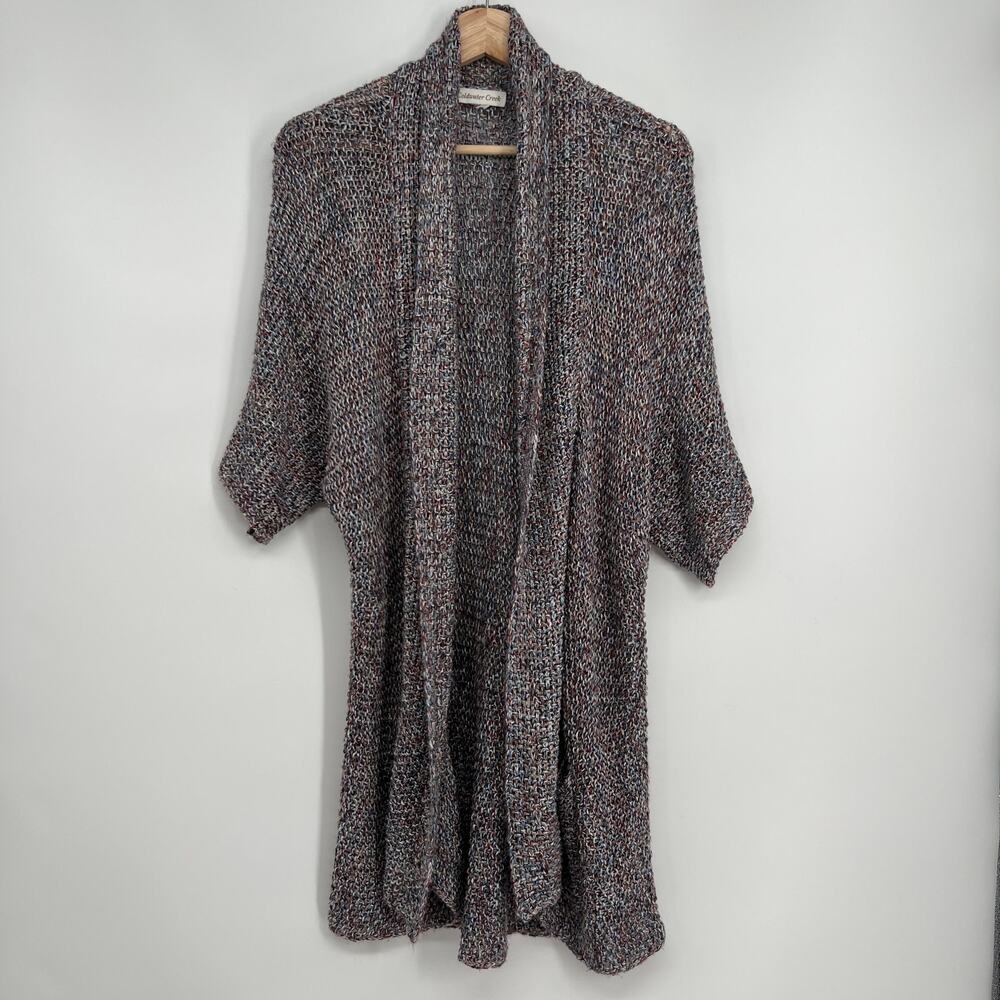 Coldwater Creek Linen Blend Cardigan Sweater Large Open Knit Short Sleeve Chunky